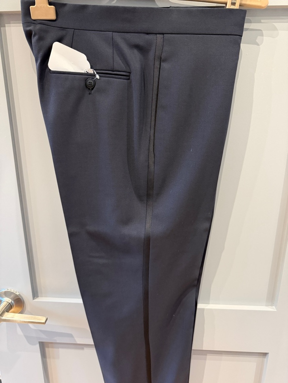 Emporio Armani Men's Navy Tuxedo Pants with Satin Stripe